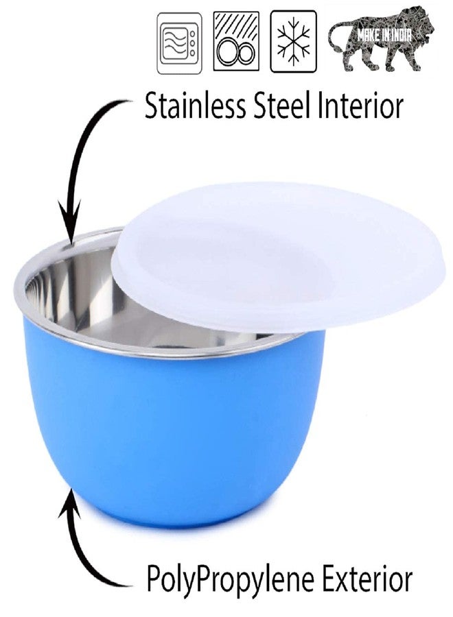 Zaib Microwave Safe Stainless Steel Plastic Coated Euro Bowl Set of 2 for Re-Heating, Serving Snacks, Curries etc. 1250 ML and 750 ML (Blue) - Image 4